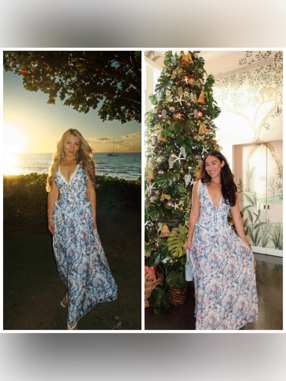 For Love & Lemons Audrey Floral Maxi Dress Blue Pink Medium